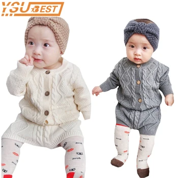 

Baby Girls Boys Clothing Sets Pure Cotton Knit Suit Long Sleeved Knitted Jacket + Shorts Two Pieces Girls Cardigan+Knit Bloomers