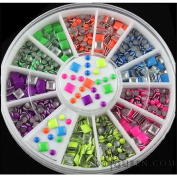 

1 Box Square Rivet Nail Studs Rhinestones 2mm 4mm Fluorescent neot colors Decoration In Wheel Manicure 3D Nail Art Decoration