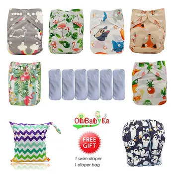 

Ohbabyka Waterproof Baby Pocket Diaper Washable Reusable Cloth Diapers Baby Nappy 6pcs+6pcs Microfiber Inserts+1Free Diaper Bag
