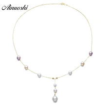 AINUOSHI 18K желтое однотонное Золотое колье ожерелье из натурального культивированного пресноводного жемчуга кулон ожерелье обручальное свадебное Женское Ожерелье