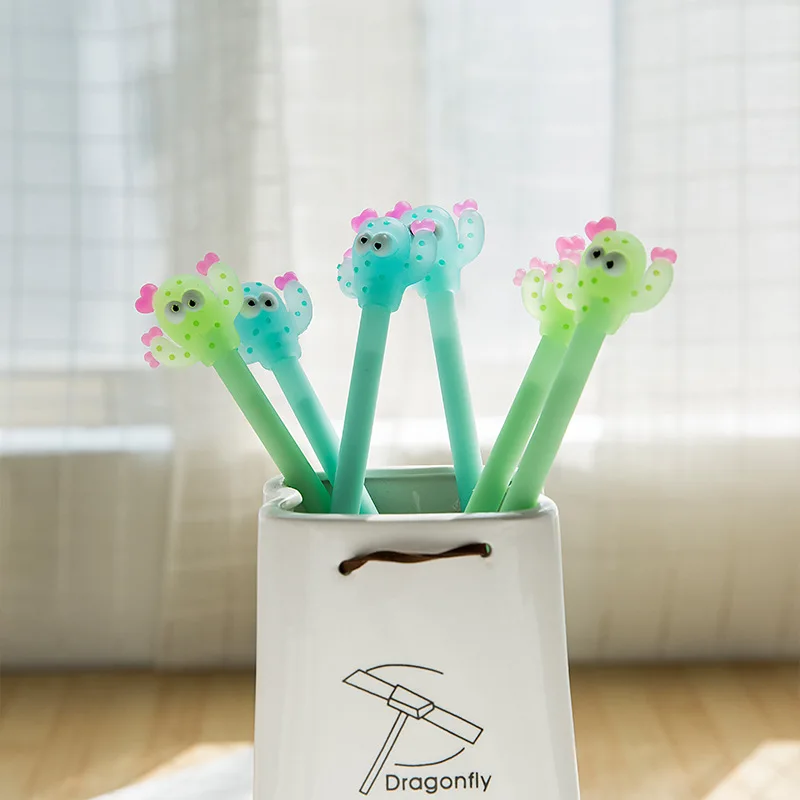 

1PCs 2018 Cute Cartoon Green Blue Cactus Gel Ink Pen Escolar Papelaria Creative Stationery Pen E0253