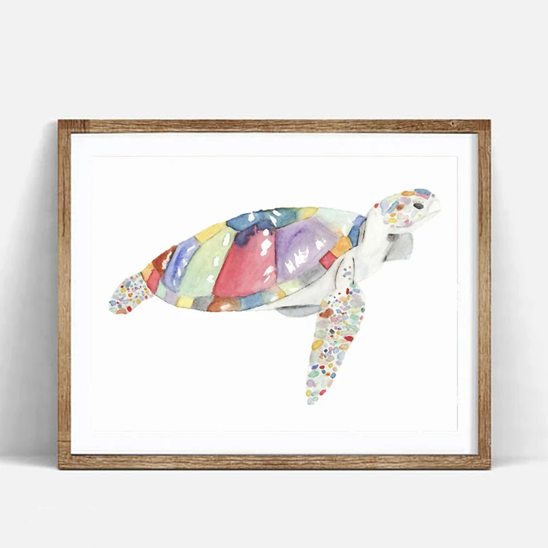 

Watercolor Sea Turtle Art Print Poster, Wall Art Picture for Children's Room Decoration, Home Decor Painting on Canvas