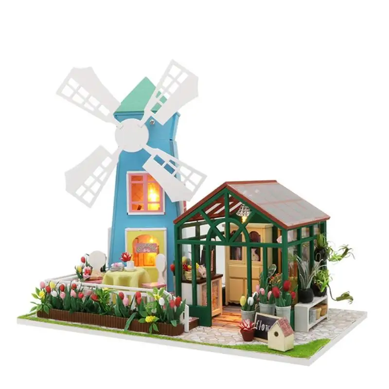 

Girls DIY Wood Flash Miniature Dollhouse Kids Handmade Doll House Assembly Simulation Blue Ocean Villa Toy Children Assemble Toy
