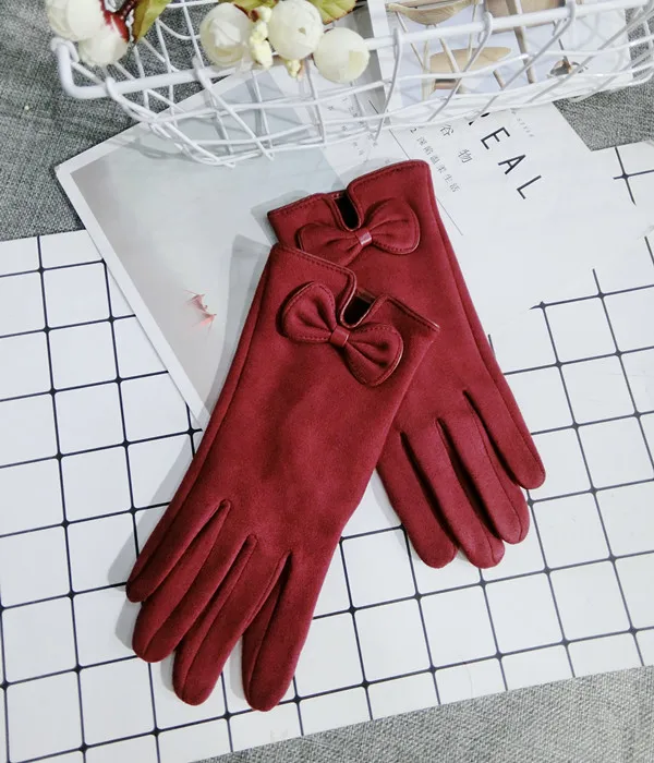 Новые корейские перчатки для сенсорного экрана, шерстяные теплые вязаные женские весенние зимние перчатки, красные, розовые, серые, черные элегантные варежки
