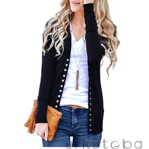 

Womens V-Neck Button Down Knitwear Long Sleeve Soft Basic Knit Snap Regular Cardigan New Button Solid Women Clothing