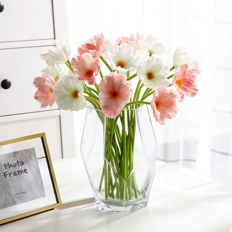 

5Pcs Artificial big Poppy Flowers branch for spring home Wedding Decoration long stem Fake Flowers flores fleurs artificielles