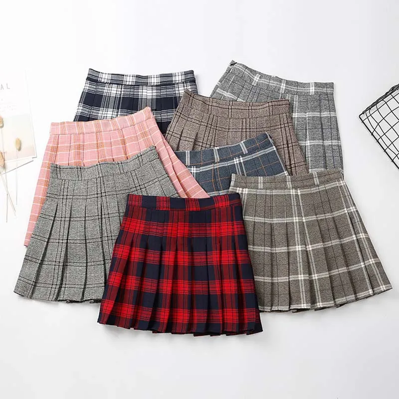 

New Women Summer Mini Skirts 2018 Harajuku Fashion Plaid Skirts High Waist Pleated Mini Skirts Female 8 Colors S-XL