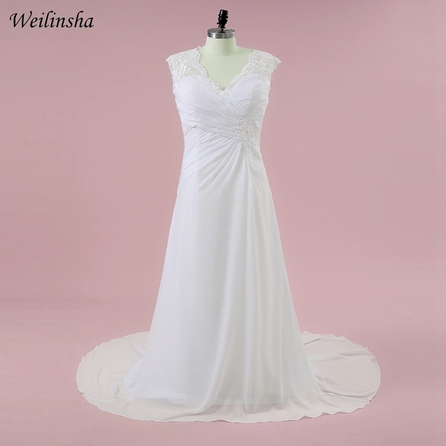 

Weilinsha Plus Size Chiffon A-Line Wedding Dresses Sexy V-neck Appliques Sweep Train Open Back Bridal Gowns Vestido de Noiva