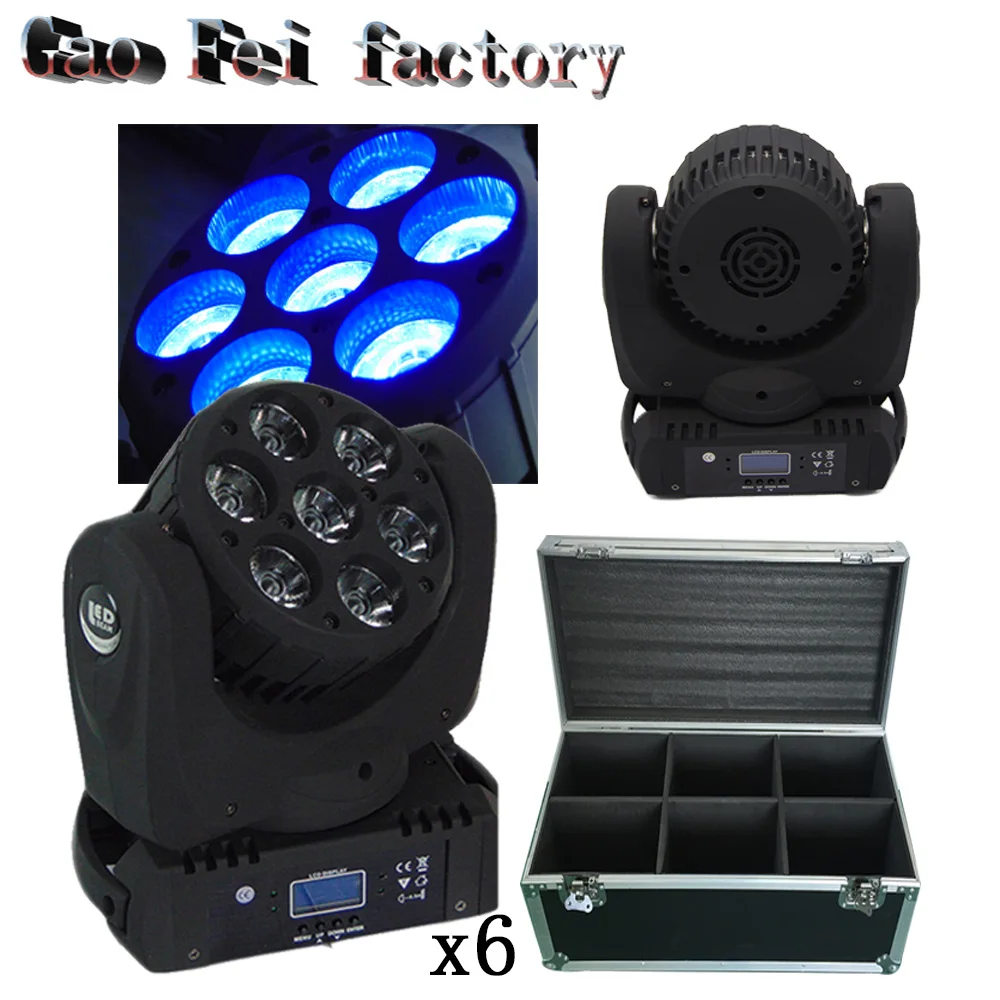

flight case 6pcs/lot 7*12W RGBW 4in1 LED Beam Moving Head Light ,Moving Head Stage Llight 16DMX Channel LCD Display