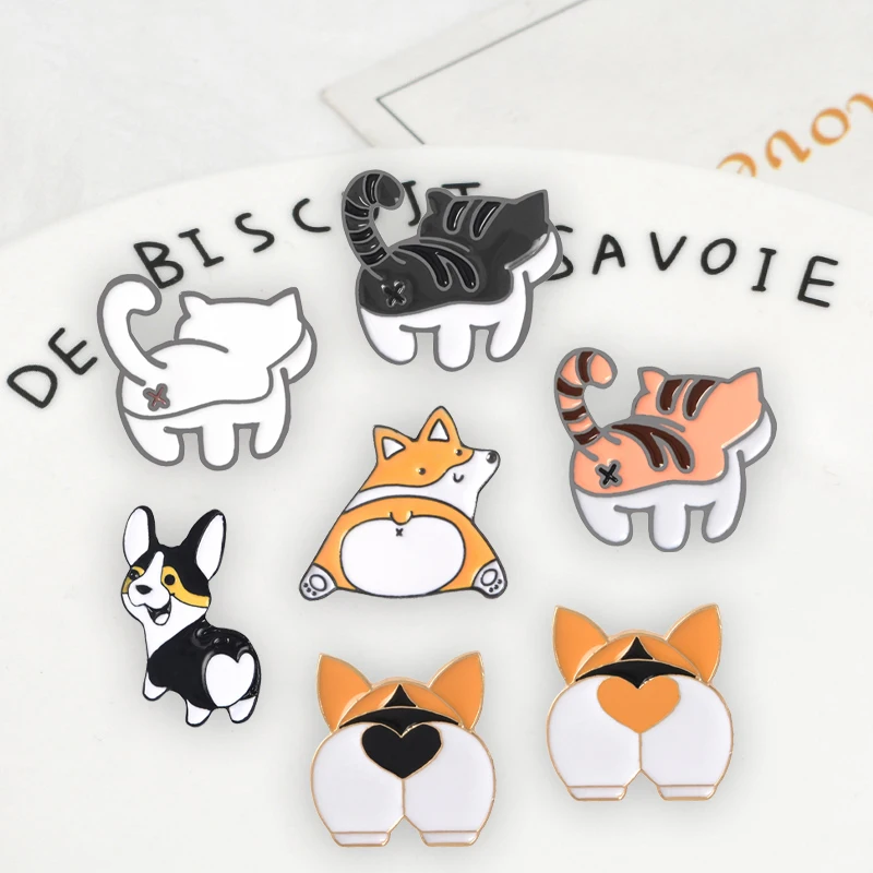 

Cute Animal Pins Fat Orange Cat Corgi Butt Brooches Badges Backpack Accessories Enamel pins Gifts For Friends Jewelry wholesale