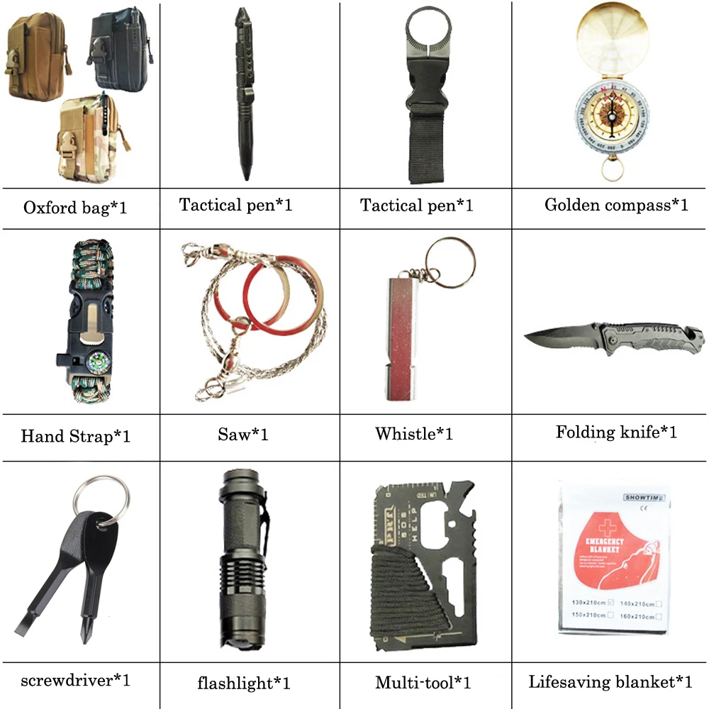 Kaufen Dorp verschiffen 12 in 1 überleben kit Set Outdoor Camping Reise Multifunktions Erste hilfe SOS EDC Notfall Liefert für Wildnis