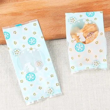 

50 Pcs Cherry Blossoms Rabbit Heat Seal Bags For Cookie Candy Bakery Gift Packaging 5.5x13.5cm