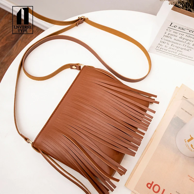 النساء Tassle هامش فو الجلد المدبوغ الكتف رسول Crossbody حقيبة يد محفظة أسود براون الأبيض مهدب السيدات حقيبة يد حار بيع