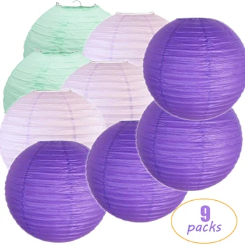

9 Pcs/set 14" Big Chinese Paper Lantern 3 Color Round lampion wedding Purple Mint Green mariage Hanging Ball Home Outdoor Decor