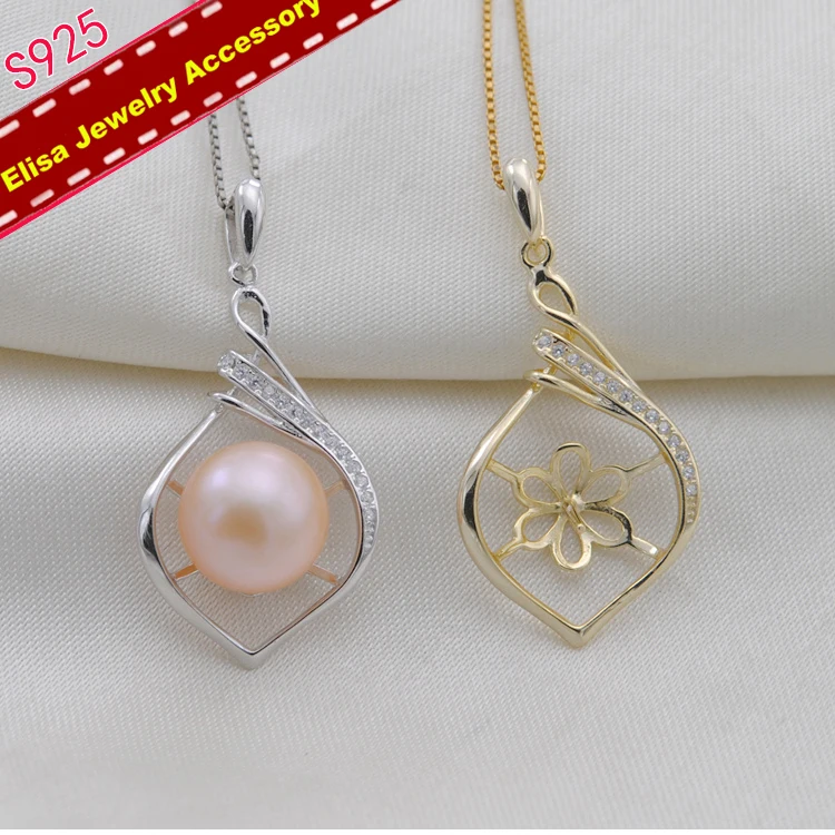 S925 Sterling Silver Pearl Pendant Holder Waterdrop Design Pendant