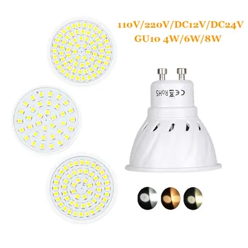 

GU10 220V LED Spotlight Lamp 12v 24v 2835 Led Bulb GU 10 110V 8W 6W 4W Spotlights Lampada Leds 36 54 72 Spot light For Lighting