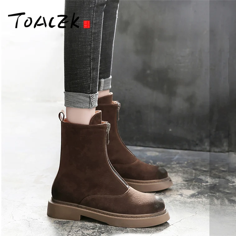 

Front zipper booties women's new autumn and winter in the tube Martin boots British wind women's boots