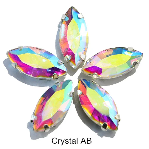 Высококачественные красивые стеклянные стразы с кристаллами в виде листьев, стразы с серебряными когтями для свадебного платья B1259 - Цвет: Crystal AB