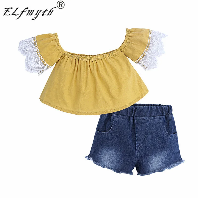 

2019 Girls Clothes Vetement Fille Roupas Infantis Menina Conjunto Infantil Kids Clothing Sets Toddle Summer Outfits Off Shoulder