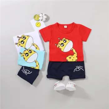 

2019 Summer Baby Boys Clothing Sets Casual Infant Cotton Giraffe T Shirt Shorts Male Children Sports Clothes Suits
