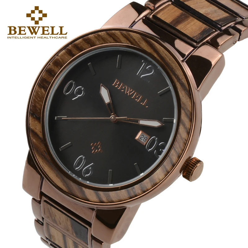 

BEWELL Top Luxury Brand Men's Wooden Quartz Wrist Watches Boy Waterproof Clock Male Alloy And Wood Watch As Gift For Man 1050A
