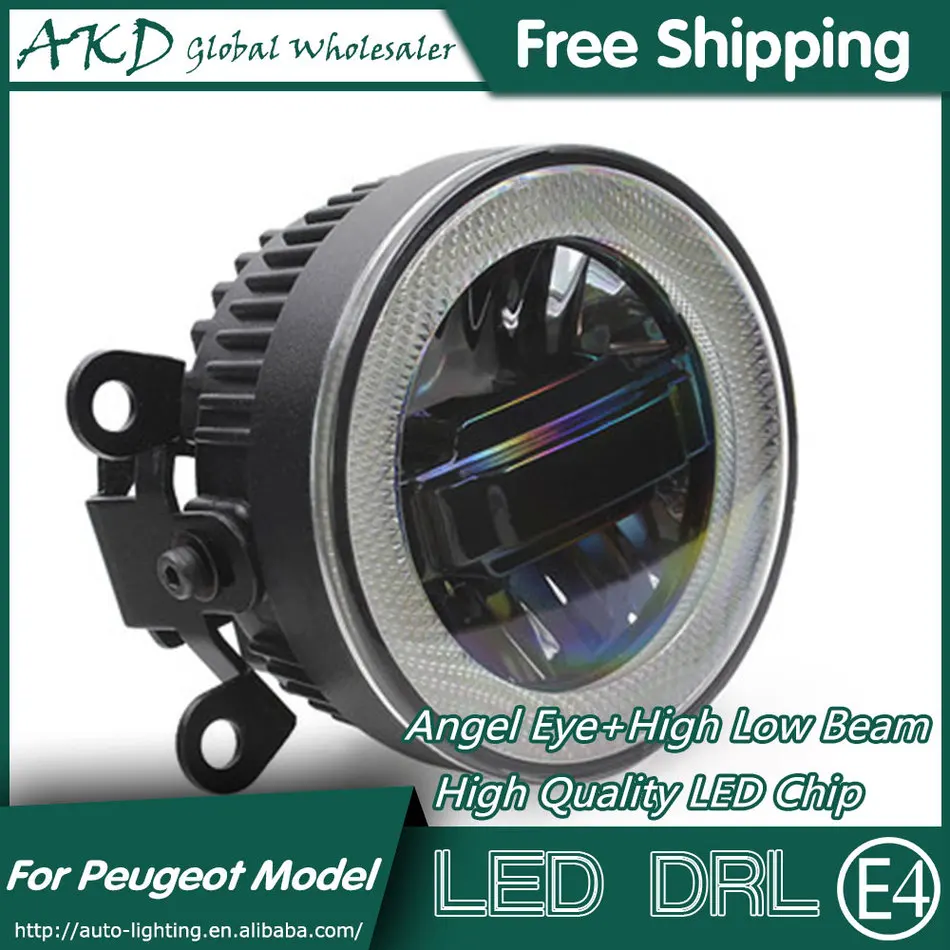 AKD Car Styling Angel Eye Fog Lamp for Peugeot 307 LED DRL Daytime Running Light High Low Beam Fog Automobile Accessories