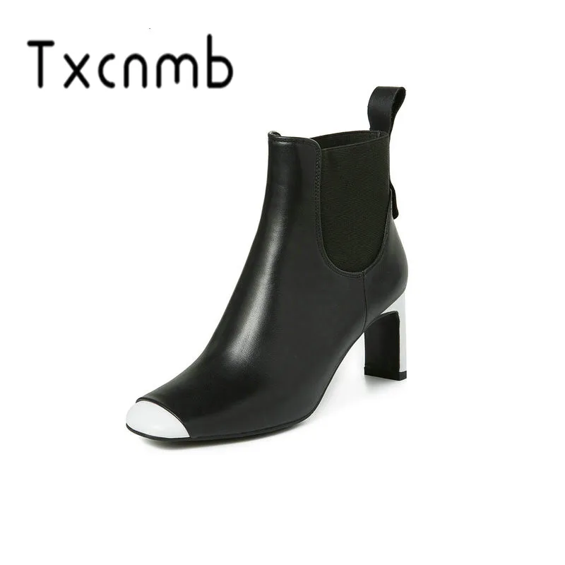 

TXCNMB 2019 Boots Women Ankle Boots for Women Winter Genuine Leather High Heel Shoes Woman Size 40