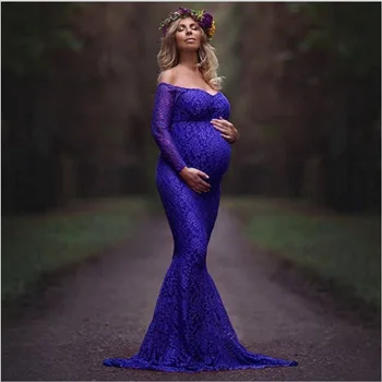 

New 2020 Fashion Maternity Maxi Dress for Photo Shoot Maternity Photography Props Long Dress Gown Shoulderless Lace Dresses