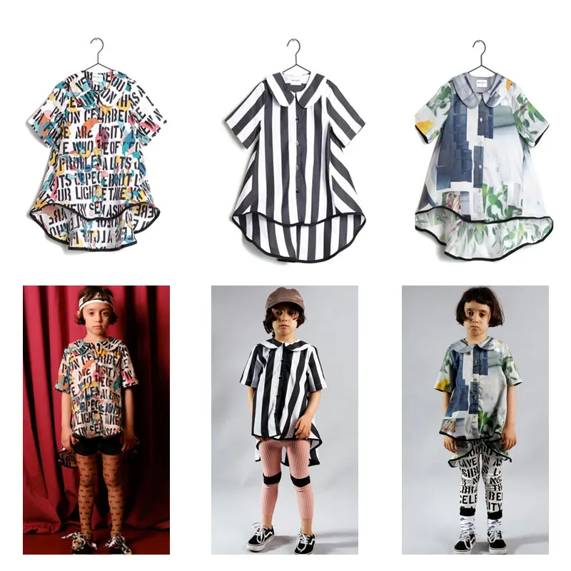 

Girl Blouses 2019 Autumn and Winter New INS Hot Baby Children's Wolf Same Series Large Lapel Print Shirt Skirt Kid Tops