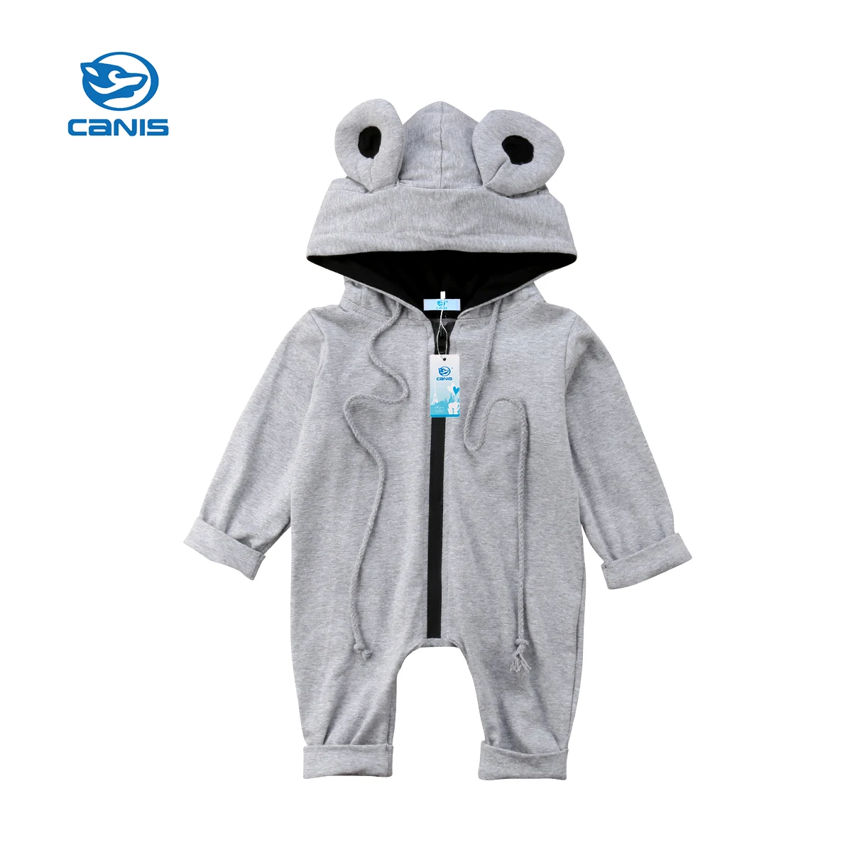 

2018 Casual Toddler Baby Kids Grey 3D Ears Hooded Long Sleeve Romper Jumpsuit Clothes Outfits Set 0-3T