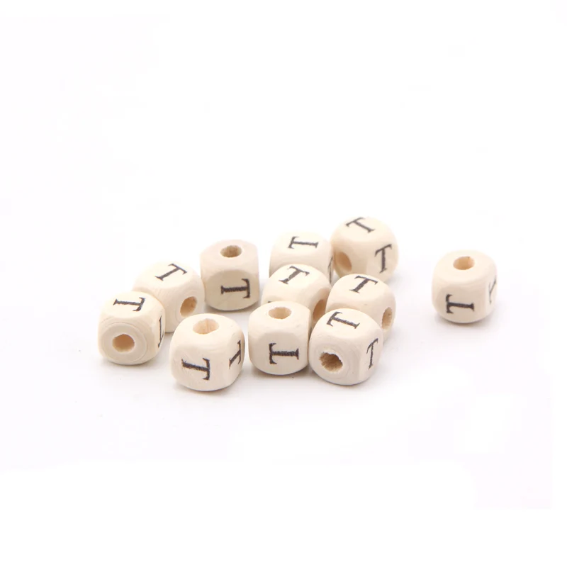 400 шт 10*10 мм отборные натуральные деревянные бусины алфавита куб квадратные игральные кубики буквы бусины игрушки для ювелирных изделий Ребенок ремесло проект - Цвет: T