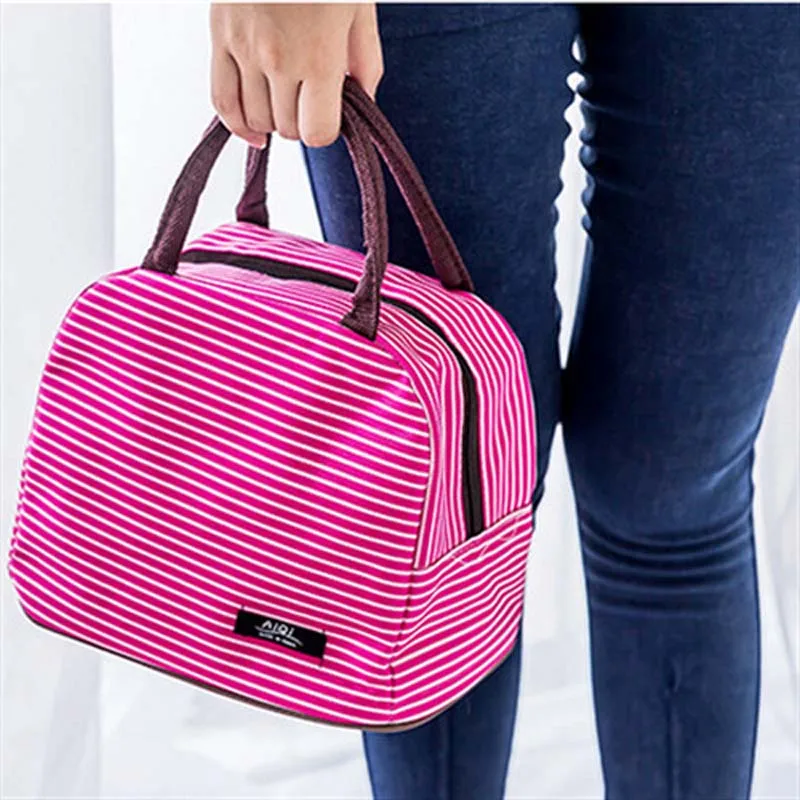 Brand Striped Food Fresh Keep Lunch Box Bag Polyester Waterproof Picnic ...