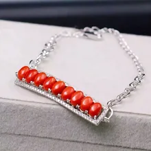 Натуральный красный коралл Gem браслет природный драгоценный браслет S925 серебряный браслет роскошный элегантный ряд блоков женщин партии ювелирных изделий