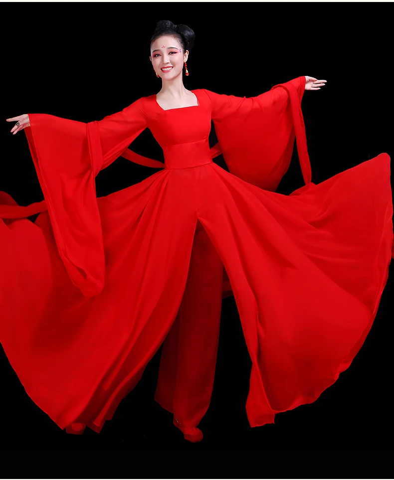 Классический китайский танец костюмы женские элегантные и элегантные Hanfu с широкими рукавами stream юбка Феи одежда для выступлений