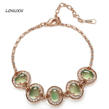 

15+4.5cm high quality gold Austrian green crystal Natural semi-precious stones bracelet Women jewelry girls best lovers gift