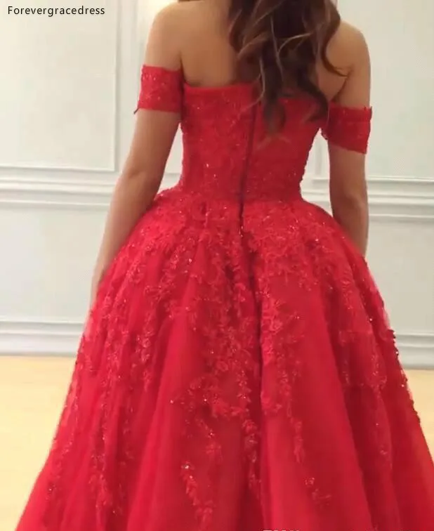 Vintage Red Arabic Formal Evening Dresses Off Shoulders A Line Tulle Lace Appliqued Beaded Prom Dress Red Carpet Dress Wear BC0595 145 (7)