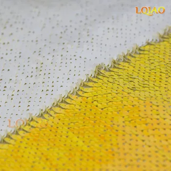 

Neon Yellow-White Reversible Sequin Fabric by the yard Mermaid Fish Scale Two Tone Fabric for Dress Costume DIY/bag/home decor