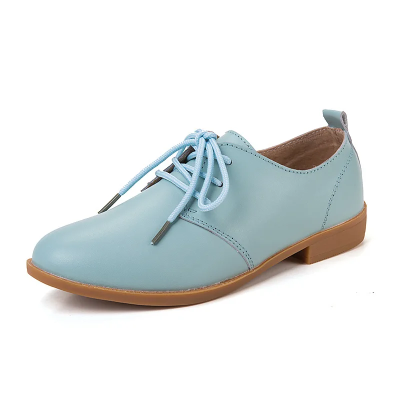 Новинка женские оксфорды из натуральной кожи женская модная обувь с круглым носком и шнуровкой на плоской подошве женские туфли из коровьей кожи без каблуков для медсестер обувь для вождения оксфорды - Цвет: blue X012