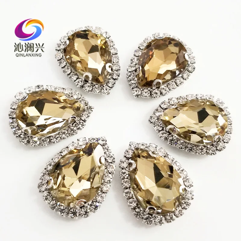 

Free Shipping Top Grade Silver Bottom Glass Crystal Buckle,Light Coffee Drop Shape Sew on Rhinestones,Diy/wedding Decoration