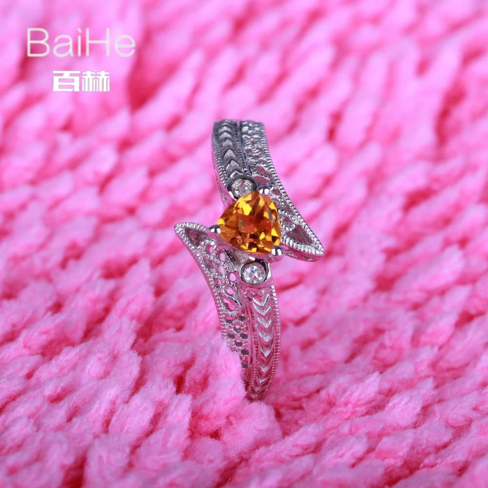 BAIHE Стерлинговое Серебро 925 пробы 0.19ct безупречный триллион 100% натуральный цитрин