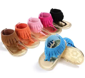 

Summer Newborn baby T style PU Suede Leather sandals Double Tassel baby moccasins Soft sole first walker girls shoes
