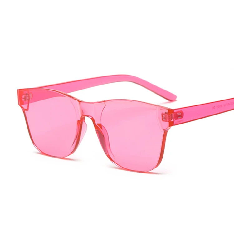 Прозрачные солнцезащитные очки карамельного цвета, женские цветные солнечные очки без оправы, солнцезащитные очки без оправы для мужчин - Цвет линз: Розовый