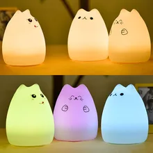 USB Rechargeable LED Colorful Night Light Cat Silicone Soft Cartoon Baby Nursery Lamp for Children Gift ALI88