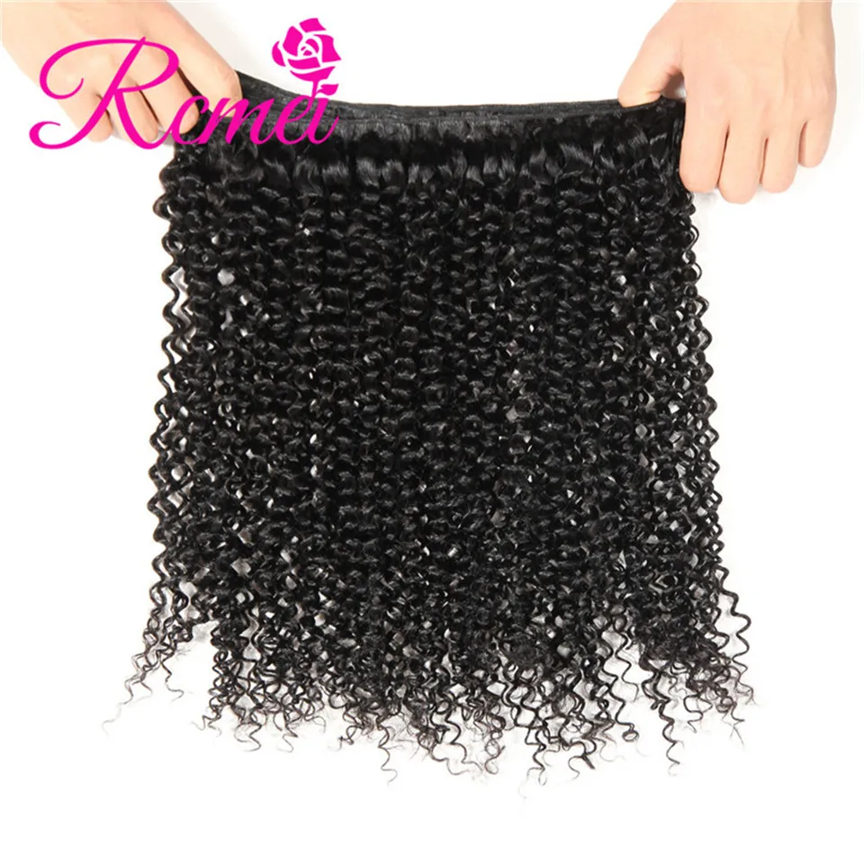 Rcmei Curly Hair Brazilian Kinky Curly Bundles WIth clousre Non Remy Afro Hair 4 Bundles With Lace Closure Human Hair Extensions