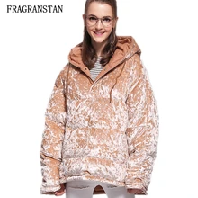 Новая модная Высококачественная велюровая Женская куртка на пуговицах с капюшоном, одноцветная Милая пуховая куртка, утепленная Корейская Студенческая теплая свободная парка LY39