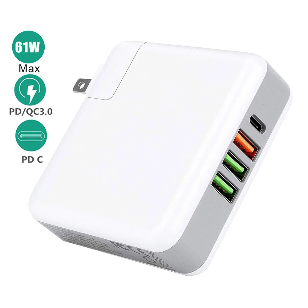 

61W Type C PD Wall Charger with QC 3.0 Port for MacBook iPhone Xs/XS Max/XR iPad Pro Samsung Galaxy S9 Note 9 S8 P20