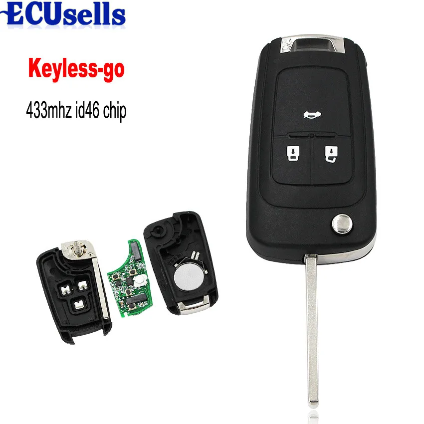 

3 Button Keyless-go Folding Remote Key for Chevrolet 433MHz with 46 Chip HU100 Balde (after market)