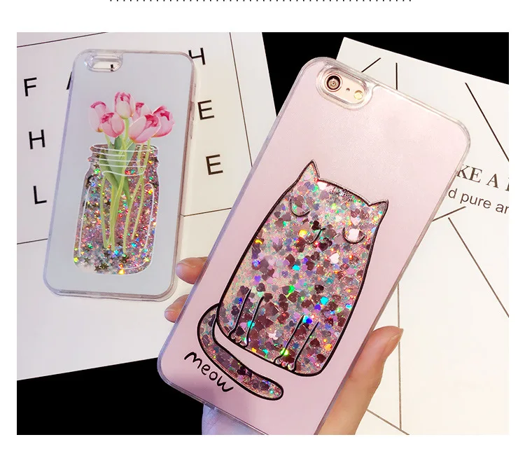 

Cartoon Cat Flower Perfume Bottle Quicksand Dynamic Liquid Glitter Phone Case For iPhone 6 6s Plus Cases For Iphone 7 8 Case