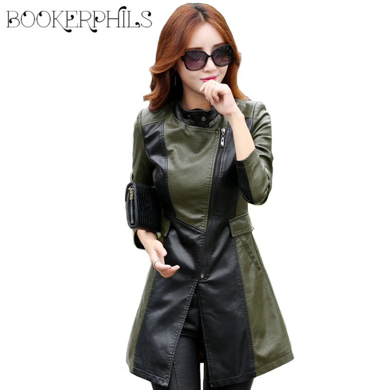 2018 New Leather Jacket Women Top Fashion Plus Size Slim Ladies Faux PU Outerwear Long Women