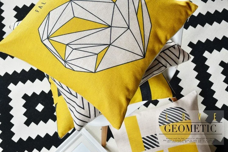 Nordic Стиль декоративные наволочки черно-желтый Подушка Чехол Love геометрический дивана Наволочка на подушку размером 45*45 см для дивана